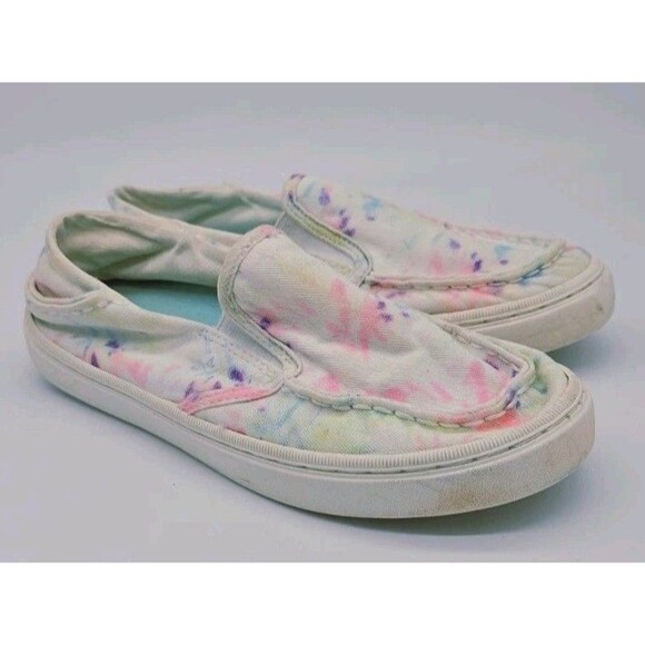 Sperry Salty Washable Girls Boat Shoes Loafers Pull On Size 1 White Tie Dye Pink - Picture 2 of 8